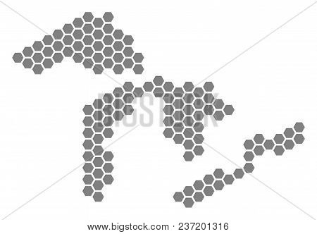 Gray Hexagon Great Lakes Map. Vector Geographic Map In Grey Color On A White Background. Vector Patt