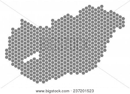 Grey Hexagonal Hungary Map. Vector Geographical Map In Grey Color On A White Background. Vector Patt