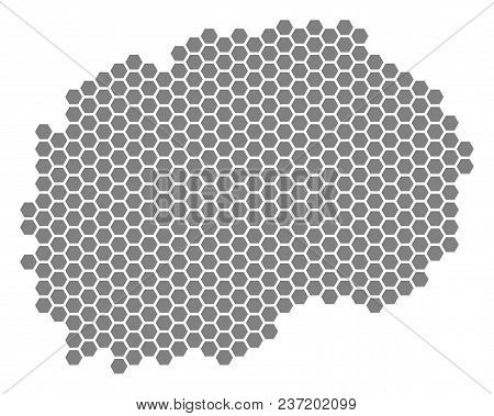 Gray Hexagon Makedonia Map. Vector Geographic Map In Grey Color On A White Background. Vector Patter
