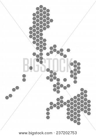 Grey Hexagonal Philippines Map. Vector Geographical Map In Grey Color On A White Background. Vector 
