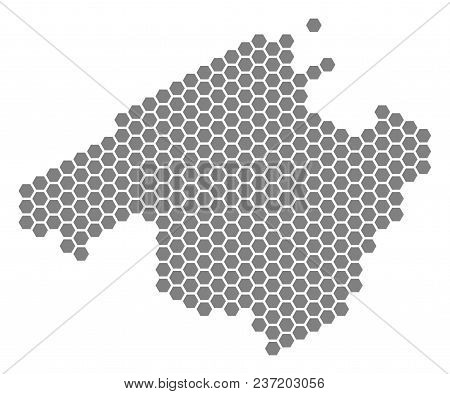 Grey Hexagonal Spain Mallorca Island Map. Vector Geographic Map In Grey Color On A White Background.