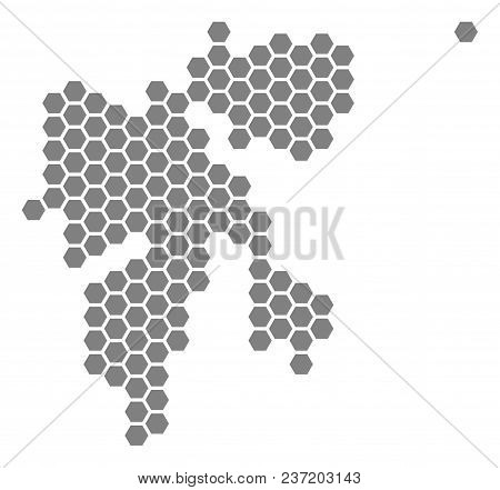 Grey Hexagon Svalbard Island Map. Vector Geographic Map In Grey Color On A White Background. Vector 