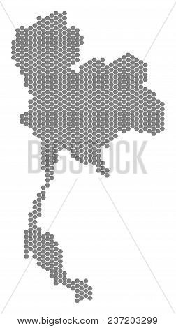Grey Hexagonal Thailand Map. Vector Geographic Map In Gray Color On A White Background. Vector Compo