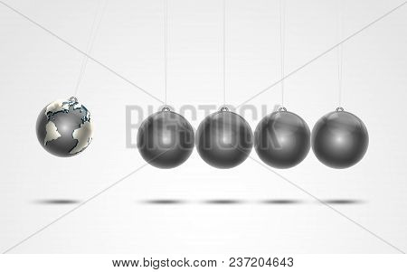 Graphic Of Pendulum Combined With World Map, Concept Of Global Impact