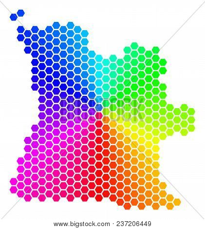 Spectrum Hexagon Angola Map. Vector Geographic Map In Rainbow Colors On A White Background. Spectrum