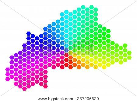 Spectrum Hexagon Burkina Faso Map. Vector Geographic Map In Bright Colors On A White Background. Spe