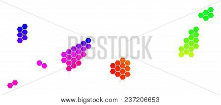 Hexagon Spectrum Canarian Spain Islands Map. Vector Geographic Map In Rainbow Colors On A White Back