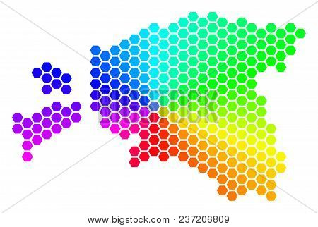Hexagon Spectrum Estonia Map. Vector Geographic Map In Rainbow Colors On A White Background. Spectru