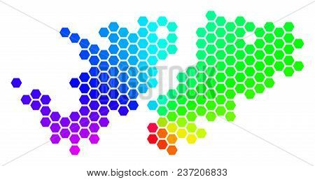Spectrum Hexagon Falkland Islands Map. Vector Geographic Map In Bright Colors On A White Background.