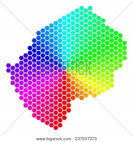 Spectrum Hexagon Lesotho Map. Vector Geographic Map In Rainbow Colors On A White Background. Spectru