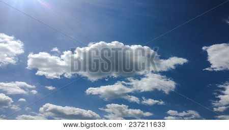 Beautiful Clouds With Blue Sky Background. Nature Weather, Blue Sky Cloud And Sun