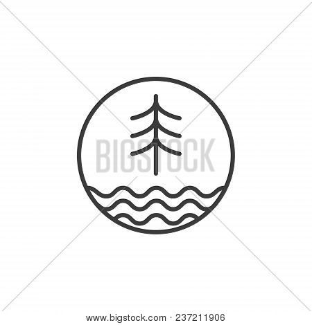 Black And White Spruce And Pond Icon In The Round Frame