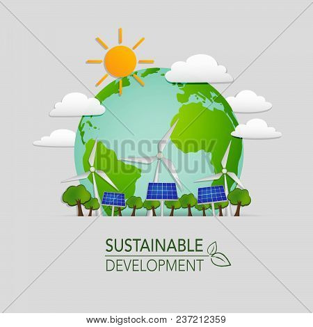 World Sustainable Development And Ecology Friendly Concept, Vector Illustration