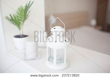 White Lantern In The Home In A Bright Interior. Background