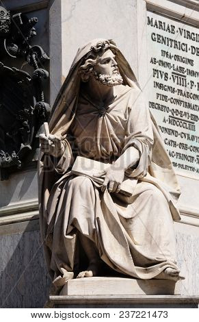 ROME, ITALY - SEPTEMBER 02: Prophet Isaiah by Revelli on the Column of the Immaculate Conception on Piazza Mignanelli in Rome, Italy on September 02, 2016.