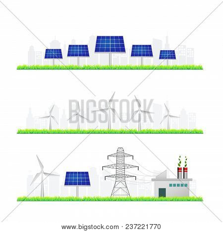 Sustainable Energy Concept, Renewable And Ecology Banner Template, Vector Illustration