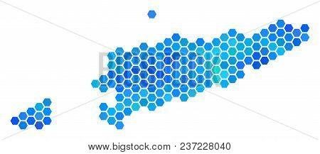 Hexagon Blue East Timour Map. Vector Geographic Map In Cold Color Variations On A White Background. 