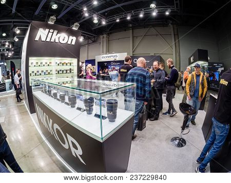 Moscow, Russia - April 13, 2018: Booth Of Nikon Company At Photoforum 2018 Trade Show And Exhibition
