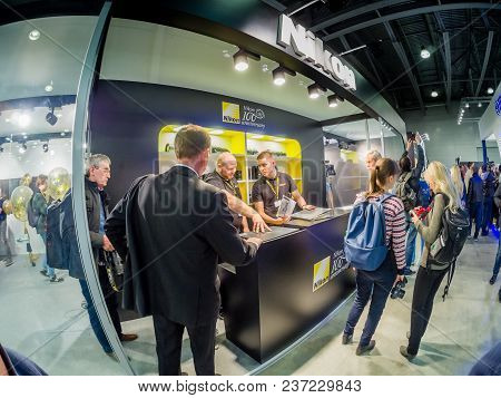 Moscow, Russia - April 13, 2018: Booth Of Nikon Company At Photoforum 2018 Trade Show And Exhibition