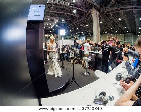 Moscow, Russia - April 13, 2018: Booth Of Fujifilm Company At Photoforum 2018 Trade Show And Exhibit