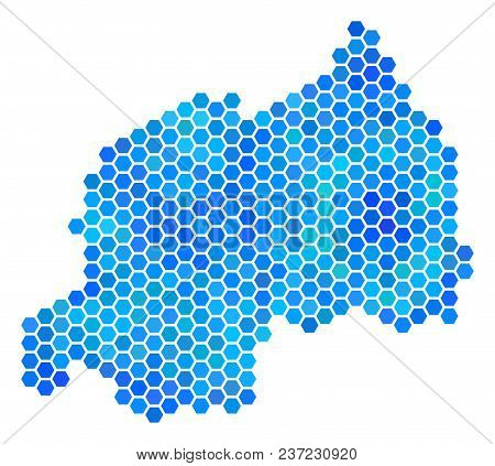 Hexagon Blue Rwanda Map. Vector Geographic Map In Cold Color Tinges On A White Background. Blue Vect