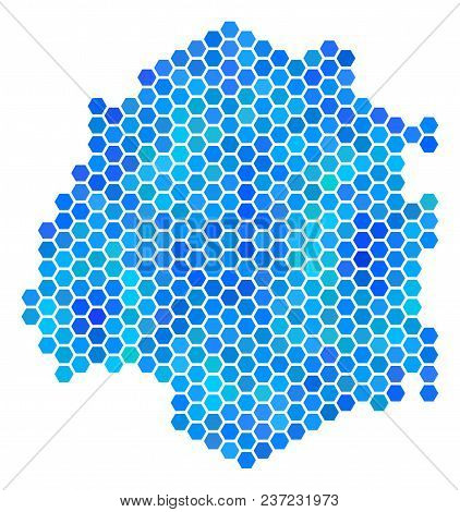 Blue Hexagon Thassos Greek Island Map. Vector Geographic Map In Cold Color Tones On A White Backgrou