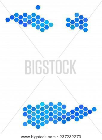 Blue Hexagon Usa Virgin Islands Map. Vector Geographic Map In Blue Color Shades On A White Backgroun