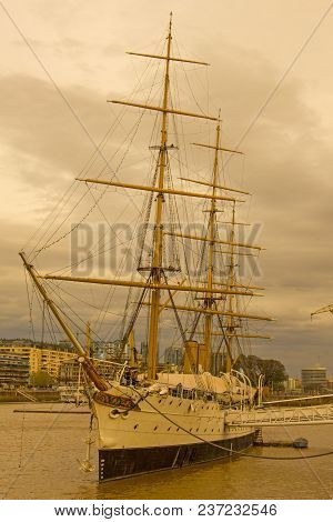 Buenos Aires, Argentina - October 1: Tourists Visit The Frigate President Sarmiento Docked At The Do