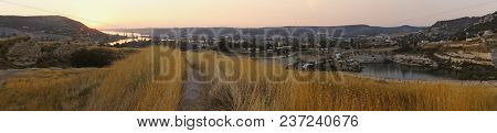 Fortress Kalamita, Inkerman, Crimea, Russia. Sunset Time Over Black Sea, Backlight Landscape