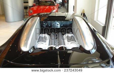 Rear Of A Black Bugatti Veyron Sports Car On Display, Chicago, Il August 14, 2009