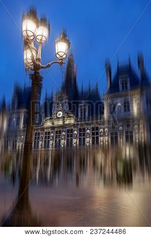 Paris City Hall Illuminated At Night