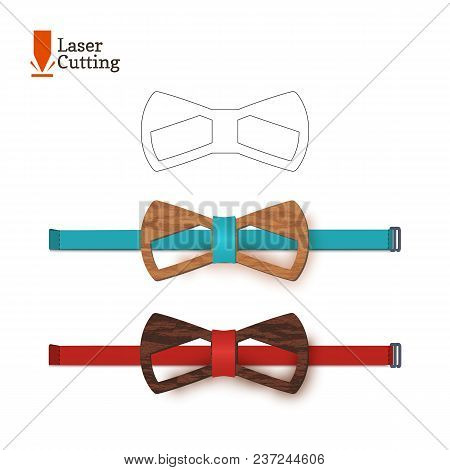 Laser Cut Bow-tie Template For Diy. Vector Silhouette With Cute Cat Ears For Cutting A Bow Tie On A 