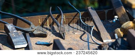 Blacksmith Tools And Fixtures For Hand Forged Metal, Close-up