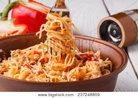 Pasta In Navy. Pasta With Minced Meat