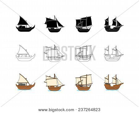 Asian Traditional Ship Collection, Vector Illustration Designs