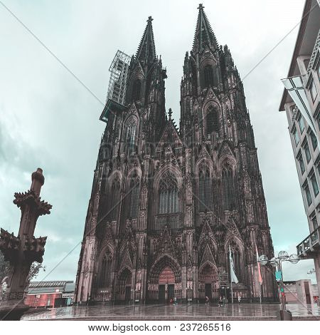 Cologne Cathedral On The West Side And Square Roncalli In Cologne, Germany. The Dom - Roman Catholic