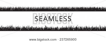 Seamless Grass Borders Silhouettes Set. Isolated Vector Illustration