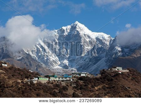 Mount Thamserku And Village On The Way To Everest Base Camp, Khumbu, Sagarmatha National Park, Nepal
