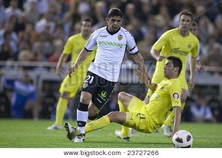 VALENCIA, Spanien - APRIL 10-#21 Banega i den spanske fodbold liga mellem Valencia c.f.. vs Villa
