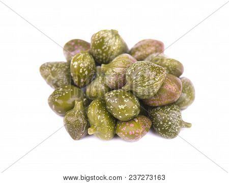 Capers Isolated On White Background. Pickled Capers. Canned Capers.