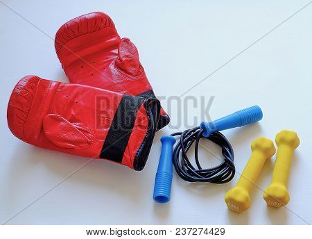 Gloves Jump Rope And Dumbbells For Boxer Athlete