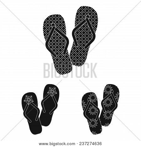 Flip-flops Black Icons In Set Collection For Design. Beach Shoes Vector Symbol Stock  Illustration.