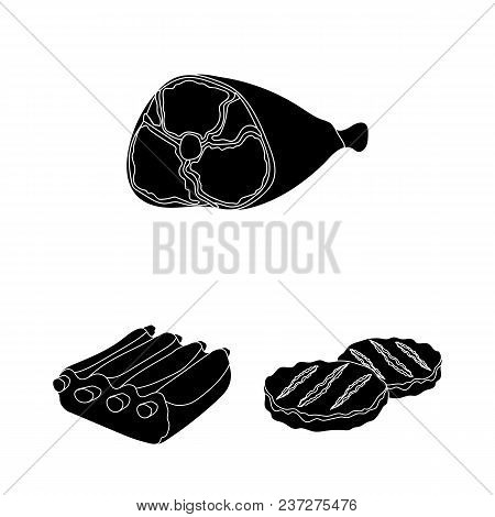 Different Meat Black Icons In Set Collection For Design. Meat Product Vector Symbol Stock  Illustrat