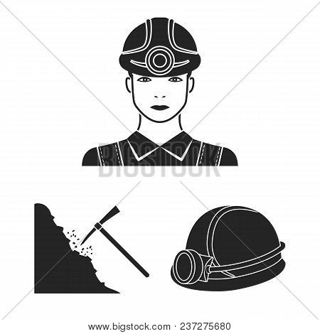 Mining Industry Black Icons In Set Collection For Design. Equipment And Tools Vector Symbol Stock  I