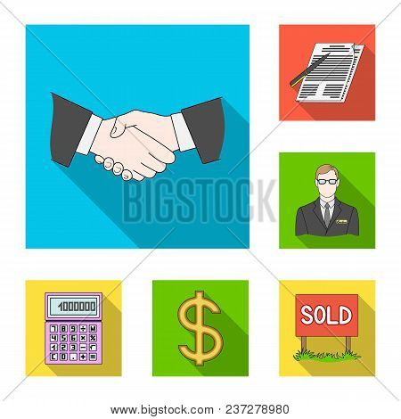 Realtor, Agency Flat Icons In Set Collection For Design. Buying And Selling Real Estate Vector Symbo