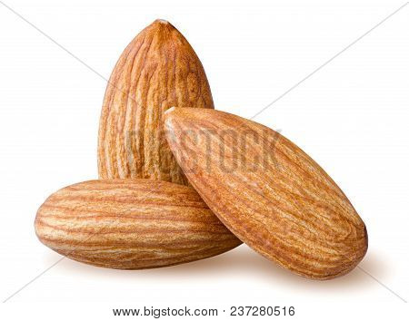 Isolated Almonds. Almond Nuts Isolated On White Background With Clipping Path