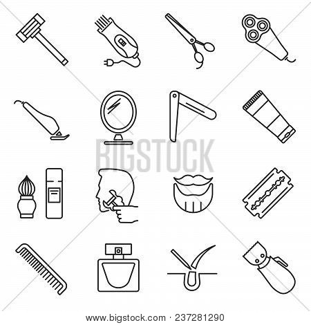 Simple Set Of Shave Related Vector Line Icons. Contains Such Icons As Razor, Blade, Shaving Foam, Be