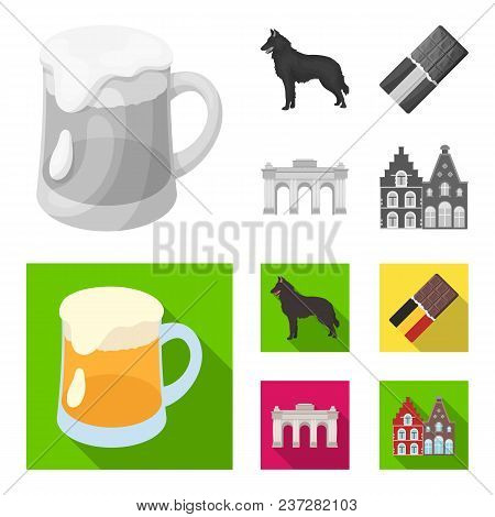 Chocolate, Cathedral And Other Symbols Of The Country.belgium Set Collection Icons In Monochrome, Fl