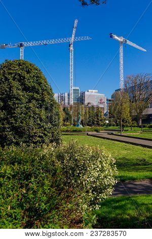 Dublin, Ireland - April 21st, 2018: View Of Pearse Square Park In Dublin City Centre On A Sunny Day