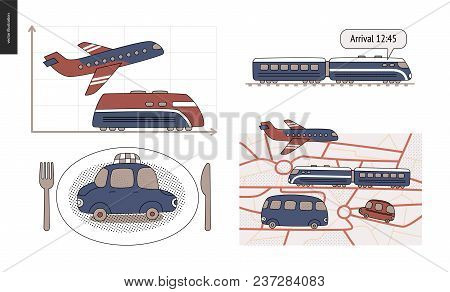 From Point A To Point B A Set Of Transportation Planning Concept - Airplane And Train Timetable Grap
